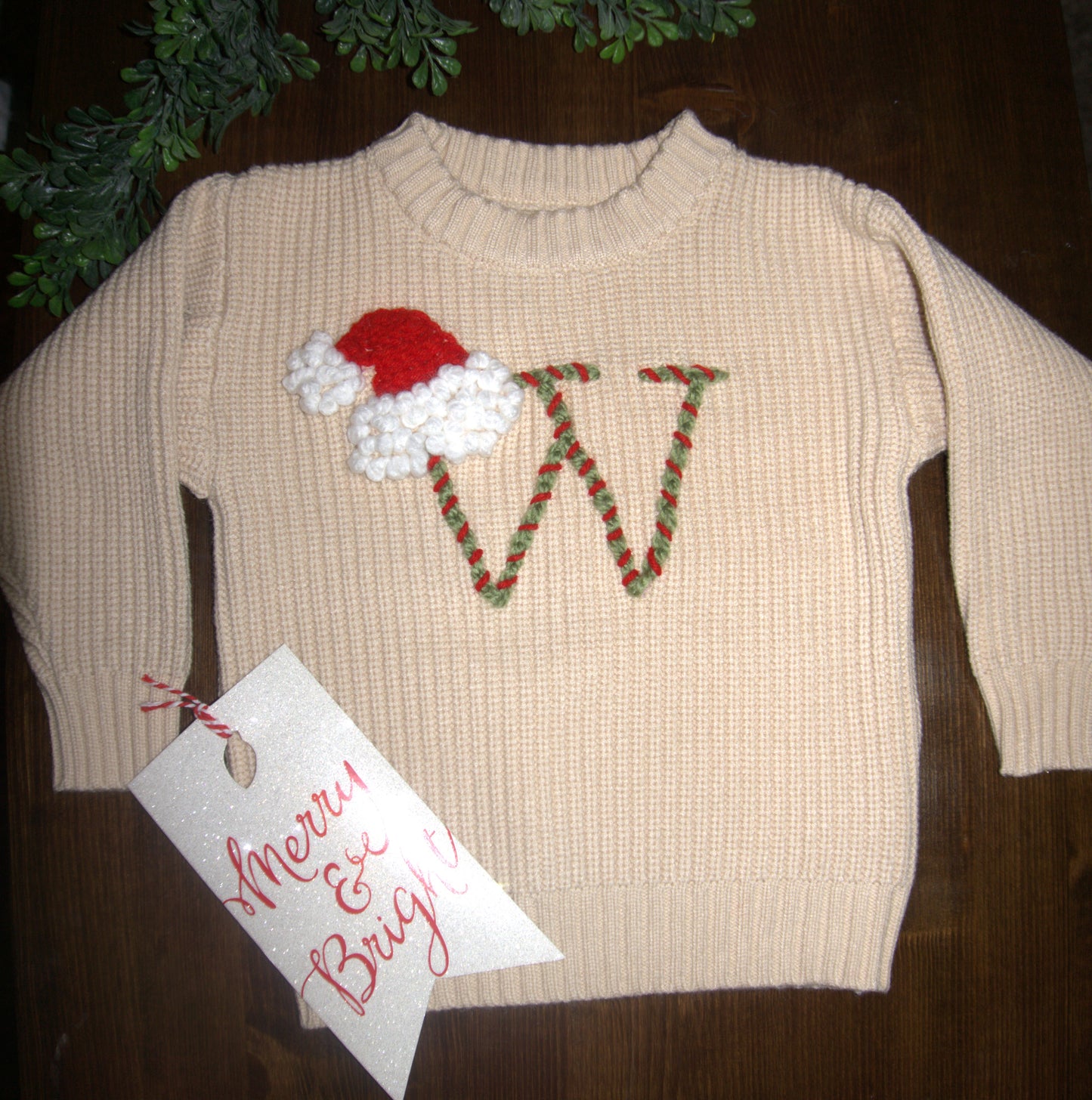 Personalized Christmas Sweater (cotton) - Initial with Santa Hat