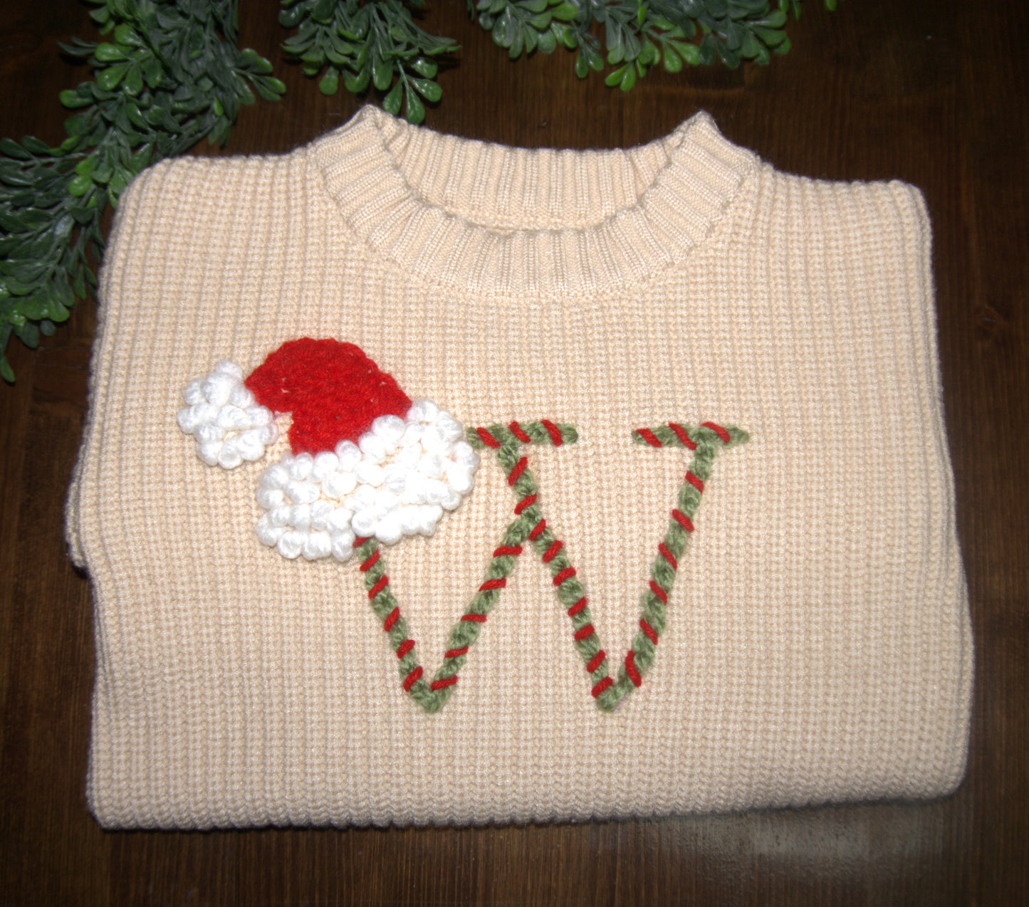 Personalized Christmas Sweater (cotton) - Initial with Santa Hat