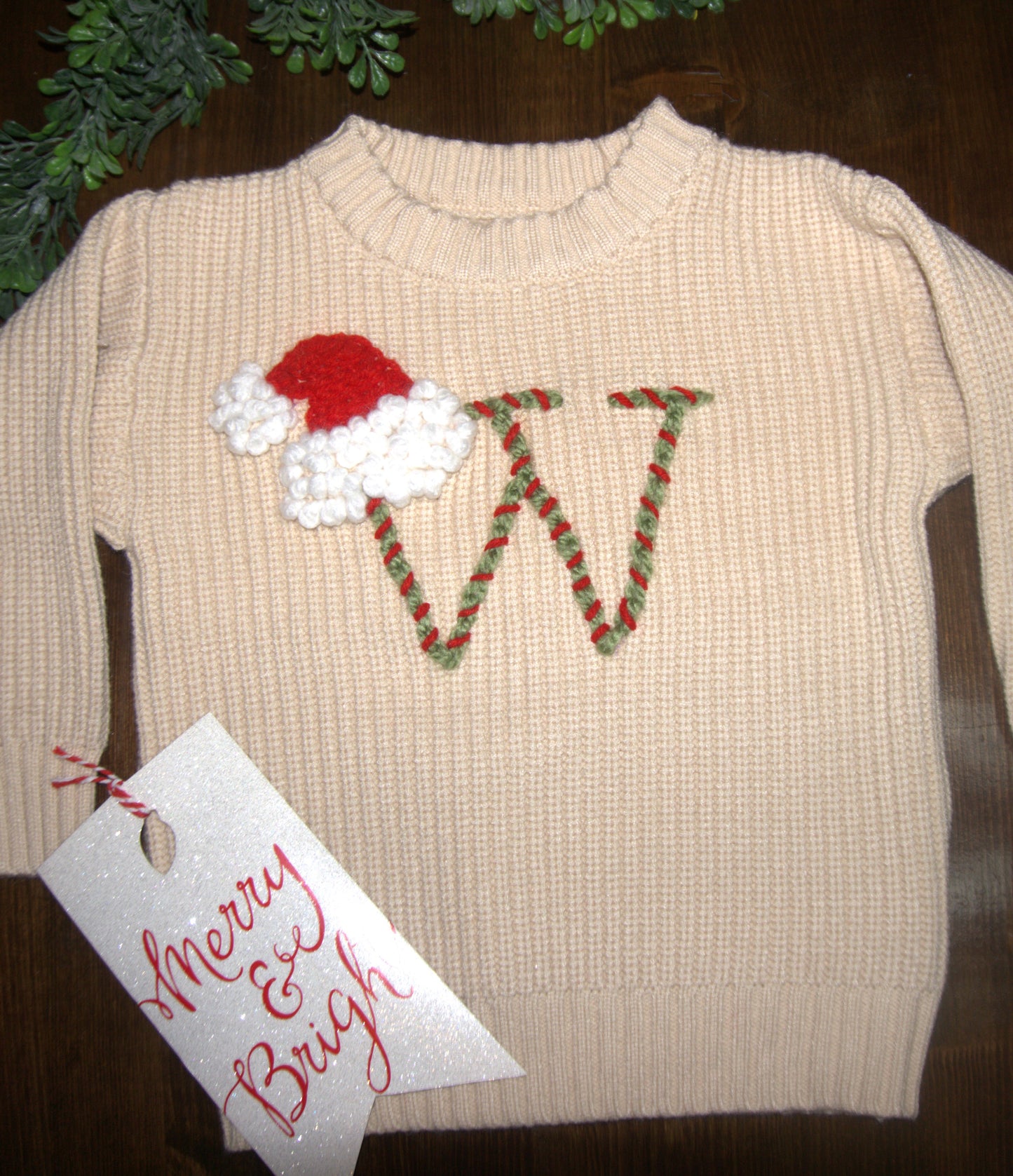 Personalized Christmas Sweater (cotton) - Initial with Santa Hat