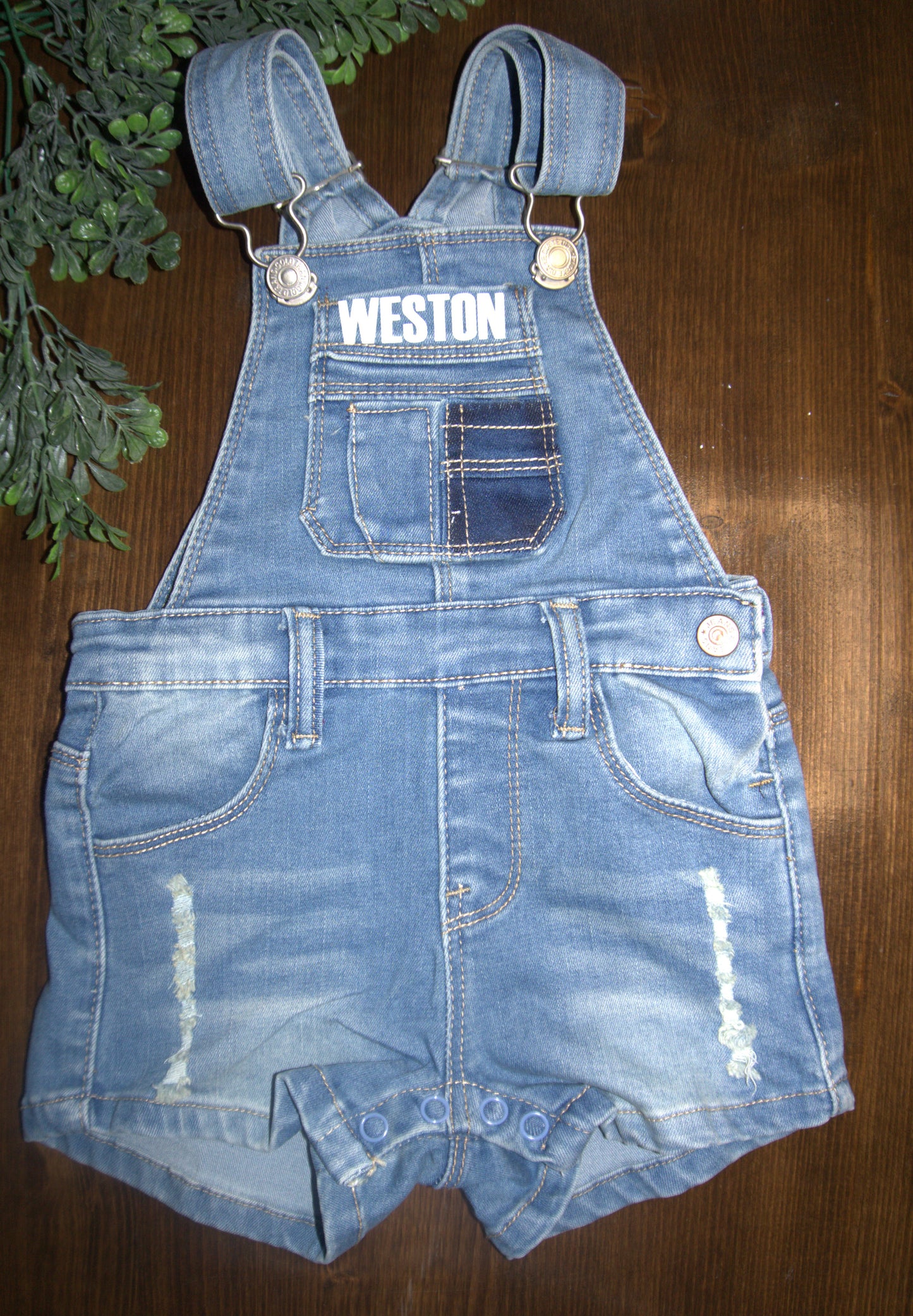 Denim Overalls - Personalized Name (small as in pic) (vinyl iron on)