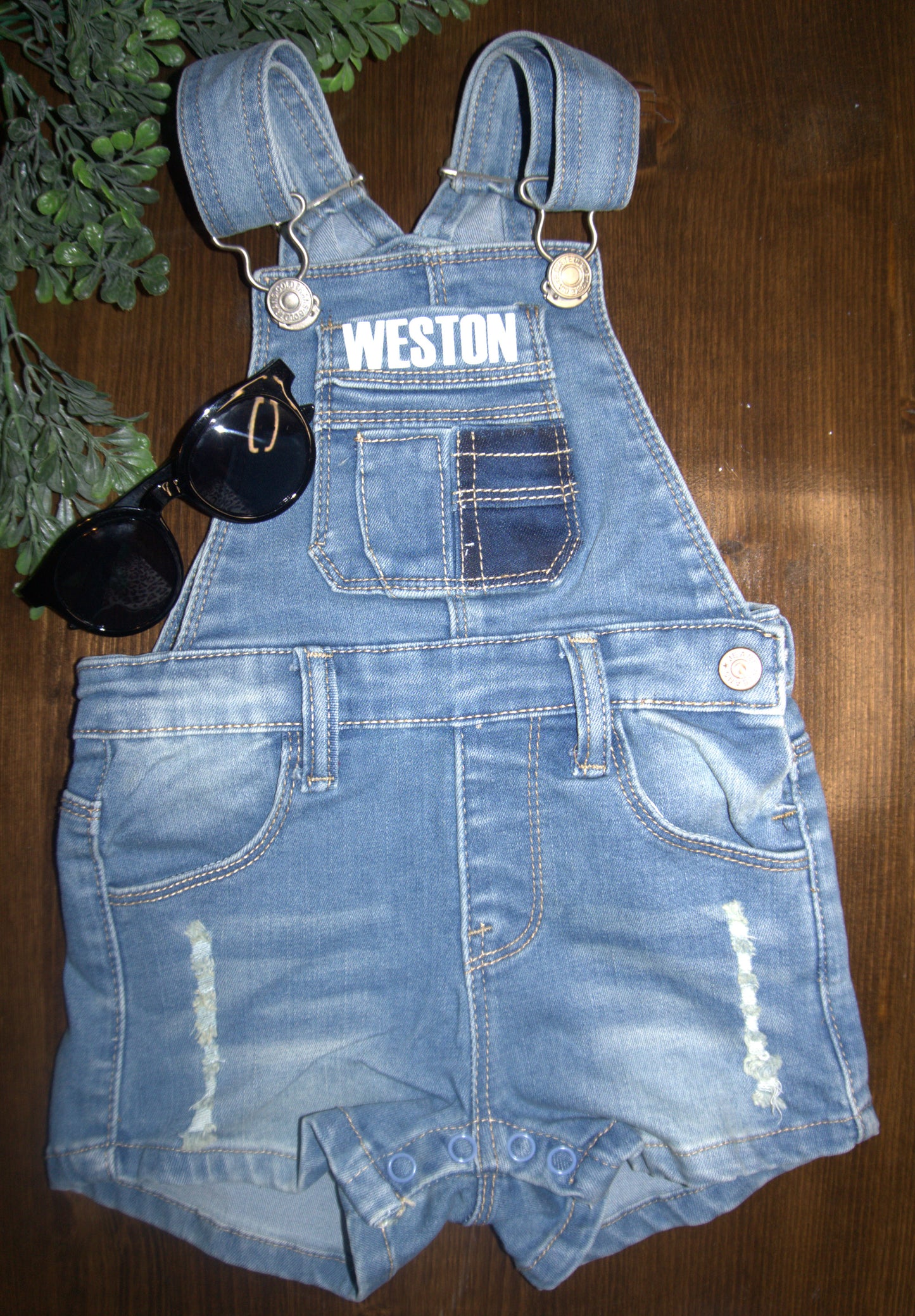 Denim Overalls - Personalized Name (small as in pic) (vinyl iron on)