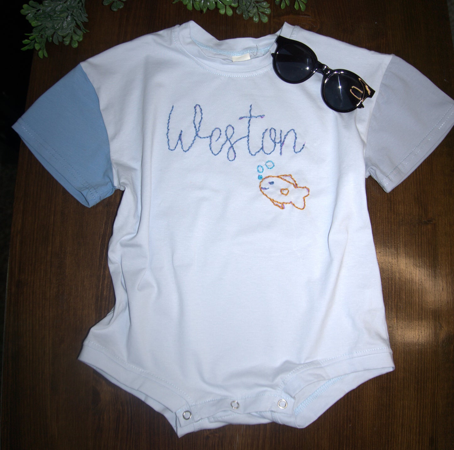 Summer Short Onesie with short sleeves (cotton) - Name/Script (Boy or Girl)