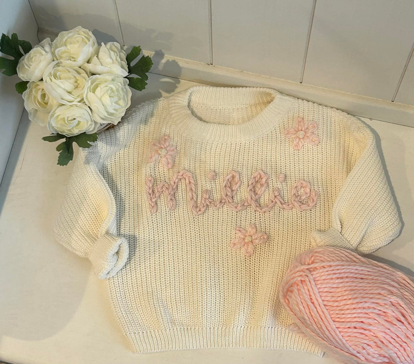 Personalized Sweater (cotton) - Name/Script with flowers