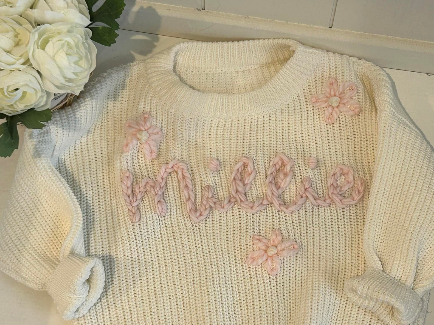 Personalized Sweater (cotton) - Name/Script with flowers