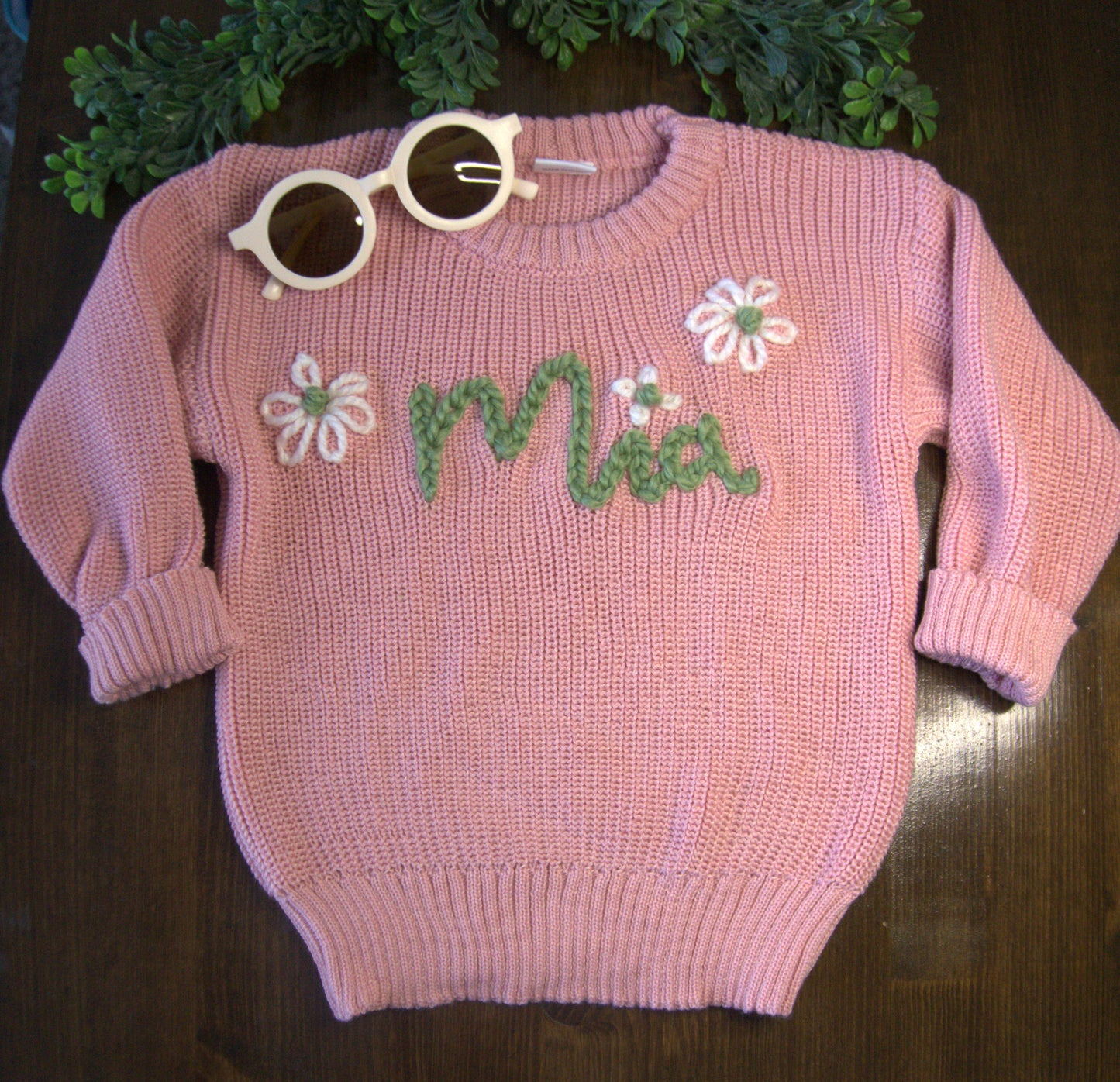 Personalized Sweater (cotton) - Name/Script with flowers