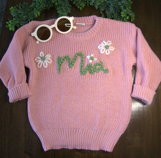 Personalized Sweater (cotton) - Name/Script with flowers