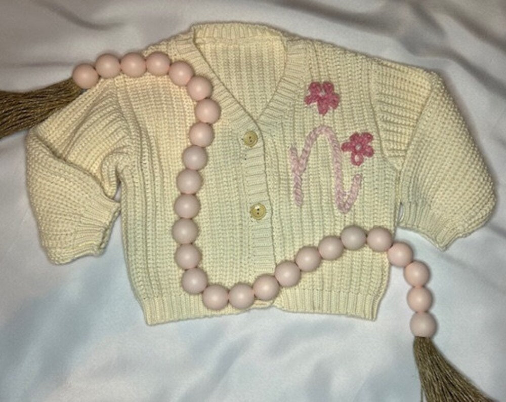 Personalized Cardigan - Initial with flowers (Cardigan only)