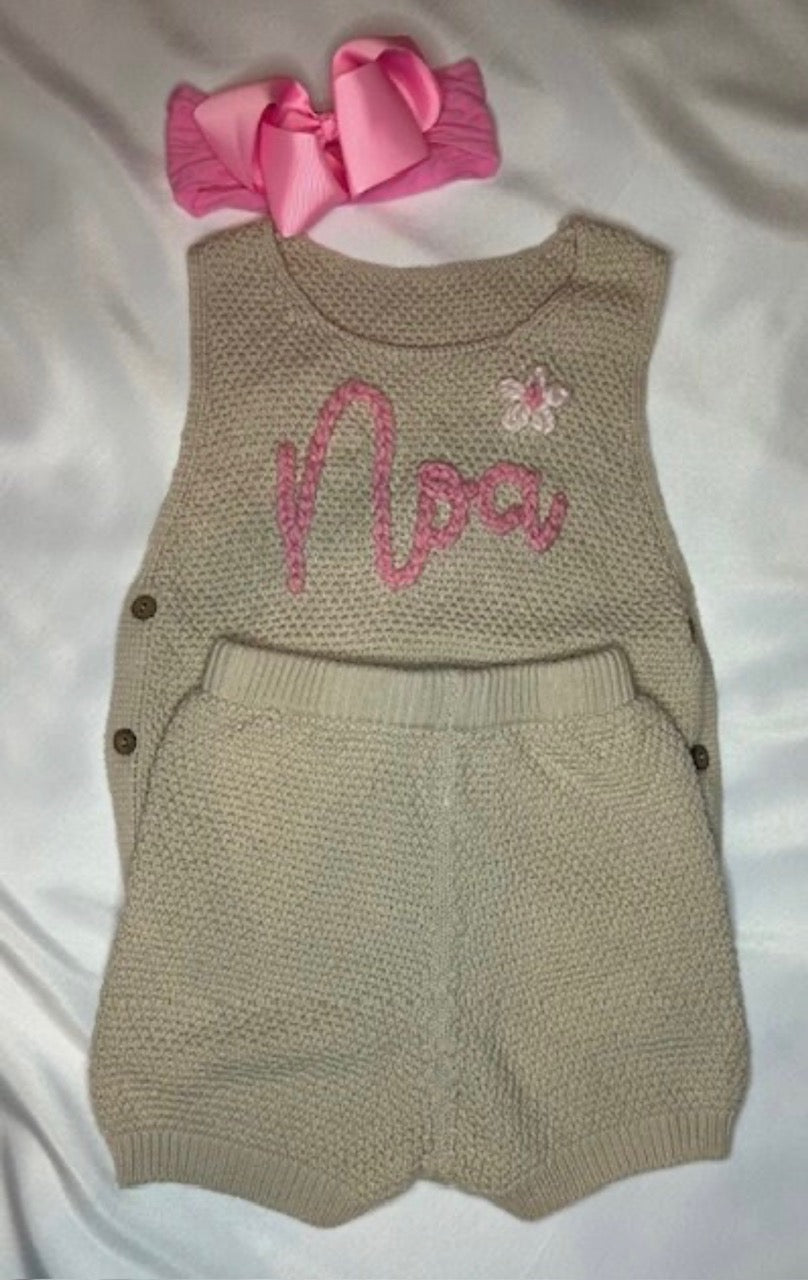 Personalized Cotton Spring/Summer Set - Name/Script with Flowers (Cardigan sold separate)